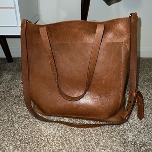 Madewell tote bag saddle leather gently worn wear and tear scratches